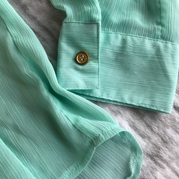 Mint Green Sheer Button Down Top - Picture 3 of 5